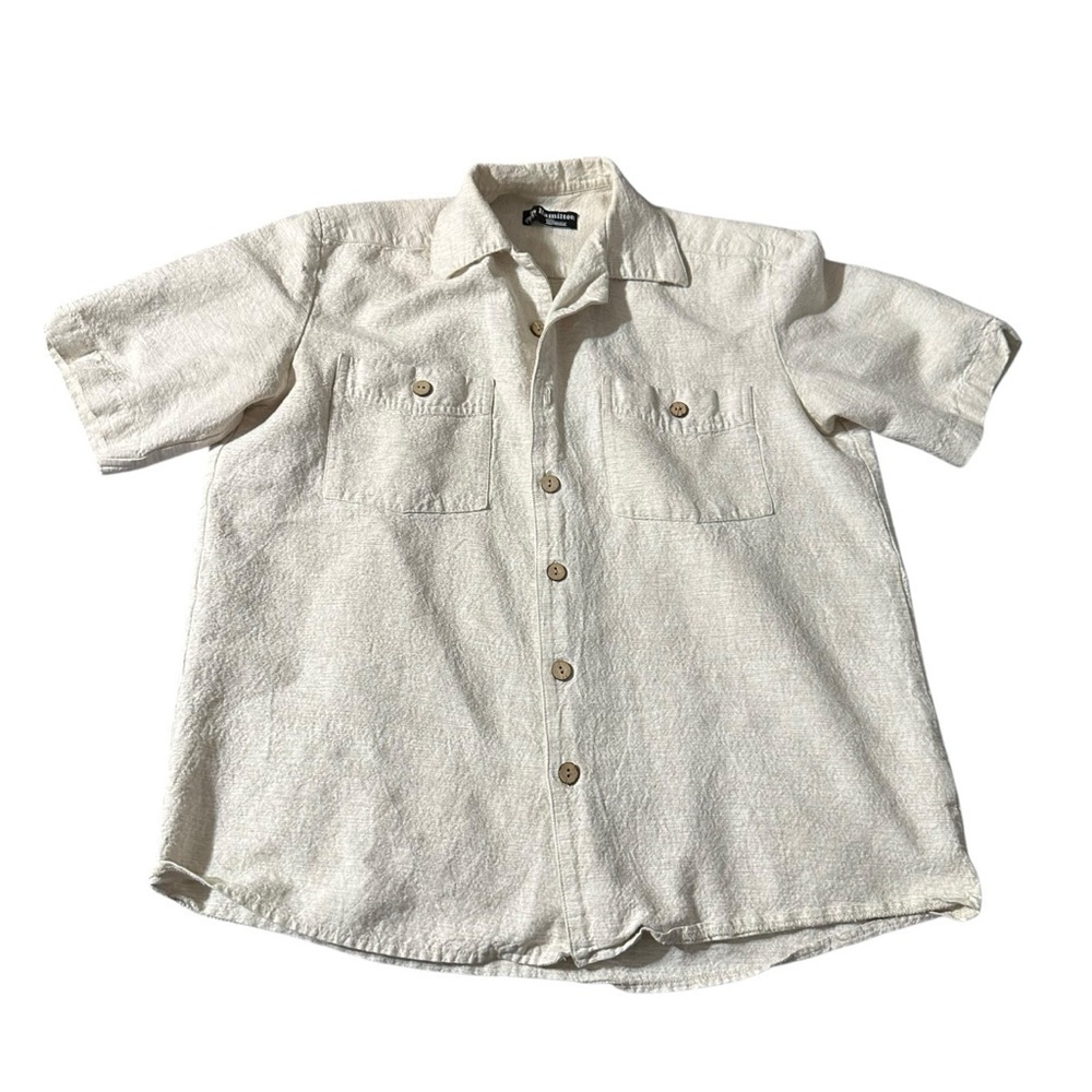 Hamilton Classic vintage men's XL (41) beige button down short sleeve shirt - Picture 1 of 4
